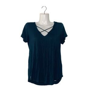 Emory Park Dulce Criss Cross Neck  Short Sleeve Knot Top Size Medium